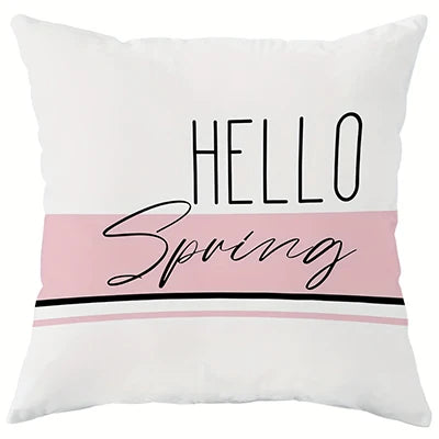 Hello Spring Floral Throw Pillow Cover Pink and WhiteSuitable for sofa car bedroom decorative cushion cover pillow cover