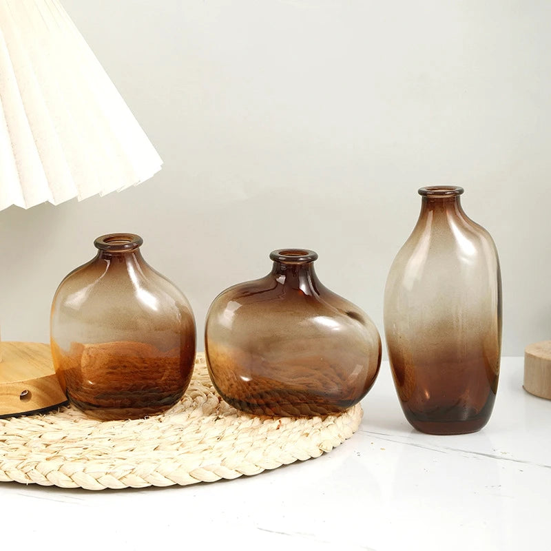 Glass Flower Vase Retro Vase for Flowers Home Decoration Decorative Vase Office Desk Ornament Vases for Centerpieces Florero