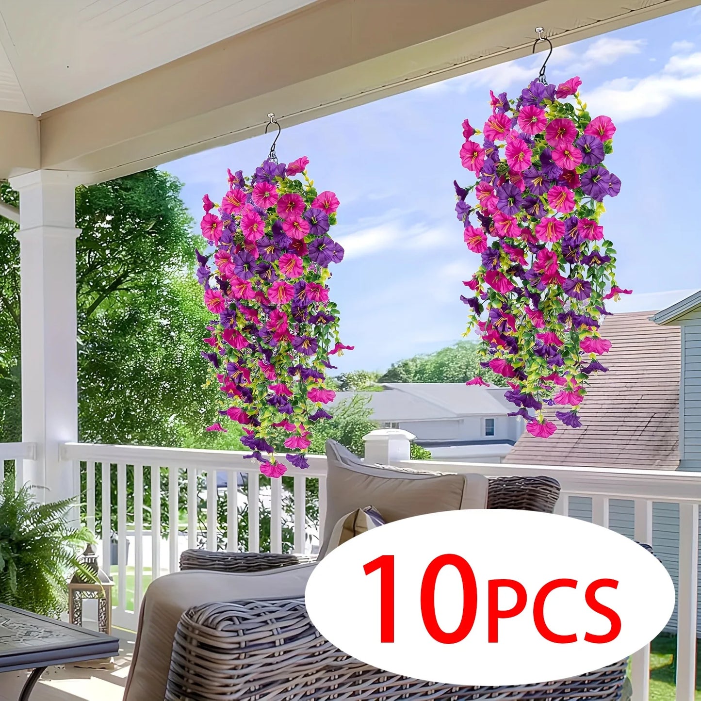 1-10pcs UV-Resistant Artificial Morning Glory& Eucalyptus Hanging Wall Door Decoration For Home Garden Wedding Versatile Outdoor