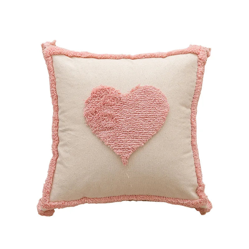 Pink Cotton Tufted Pillow Cover With Tassels Ins Sweet Decorative Pillowcase For Sofa Chic Boho Style Funda Cojin Cushion Cover