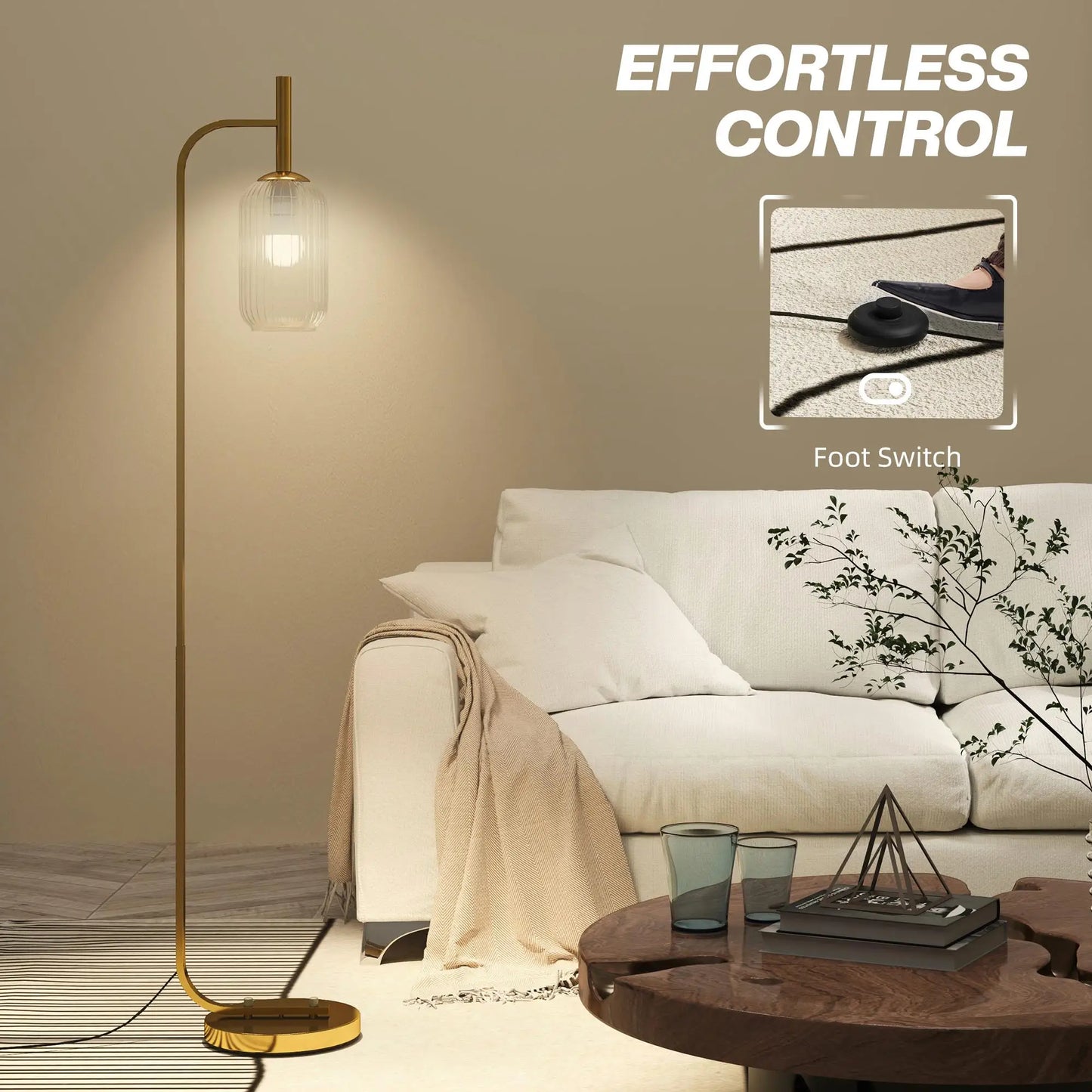 Modern Gold Floor Lamp with Glass Shade Stylish Standing Light for living Room for bedroom Foot Switch Design Bulb Not