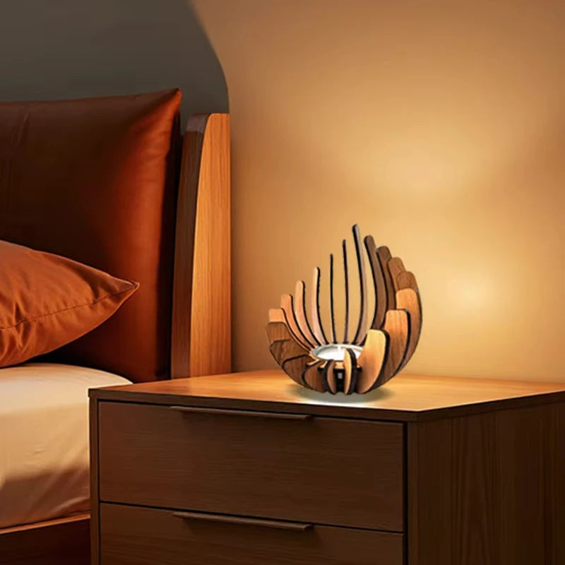 1Pc Lotus-Shaped Candle Holder Wooden Creative Candlestick without Candles Manual Assembly DIY Wooden Candle Holder Decoration