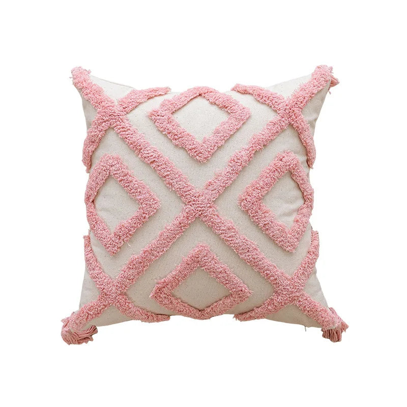 Pink Cotton Tufted Pillow Cover With Tassels Ins Sweet Decorative Pillowcase For Sofa Chic Boho Style Funda Cojin Cushion Cover