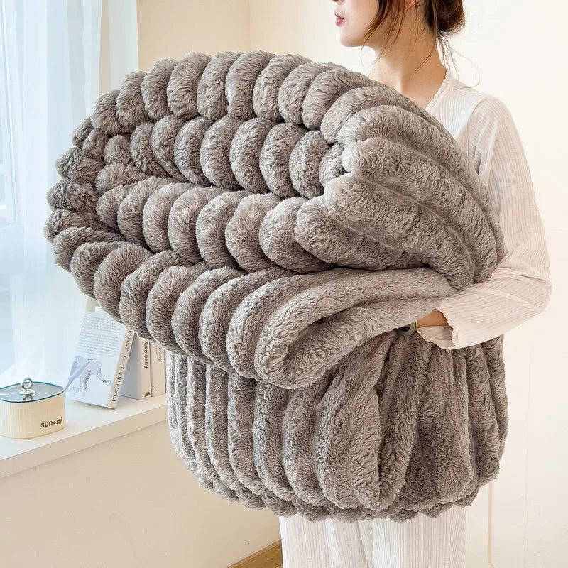 Striped Flannel Fleece Blanket Ultra-Soft Lightweight White Blanket Throw/Twin/Qveen/King Sizes Multi-Color For Bed Couch