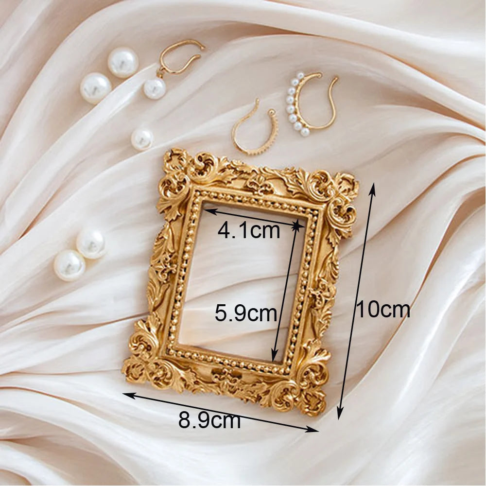 Mini gold small photo frame shooting props retro European style photo frame embossed nail art earrings pose props