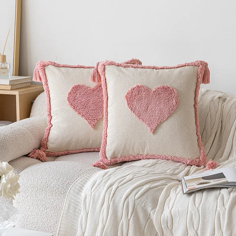Pink Cotton Tufted Pillow Cover With Tassels Ins Sweet Decorative Pillowcase For Sofa Chic Boho Style Funda Cojin Cushion Cover