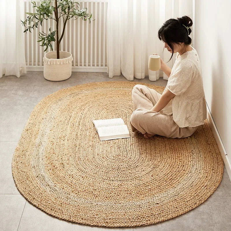 Carpet for Living Room Japanese natural pure jute hand-woven wear-resistant entrance mat double-sided bedroom rugs Ковер Tapis