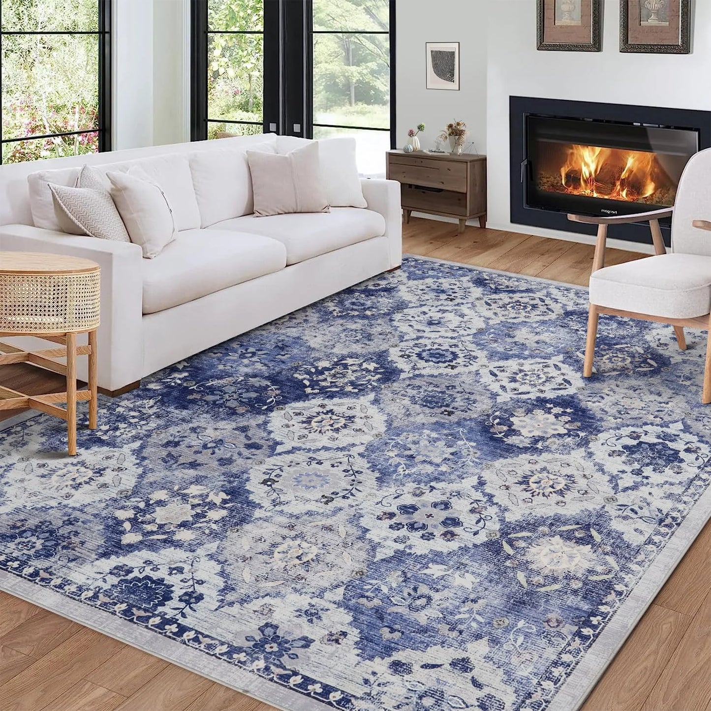 Large Vintage Persian Area Rug - Machine Washable Rectangle Soft Rugs for Living Room, Bedroom, Kitchen, Office Anti-Slip Non Sh
