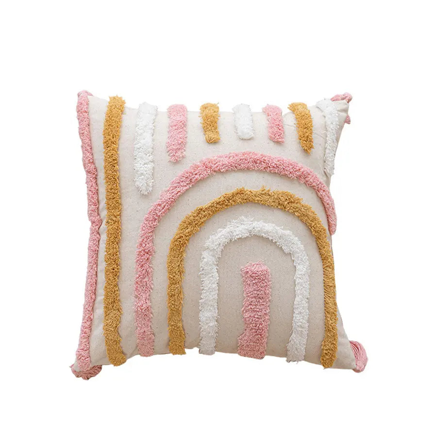 Pink Cotton Tufted Pillow Cover With Tassels Ins Sweet Decorative Pillowcase For Sofa Chic Boho Style Funda Cojin Cushion Cover