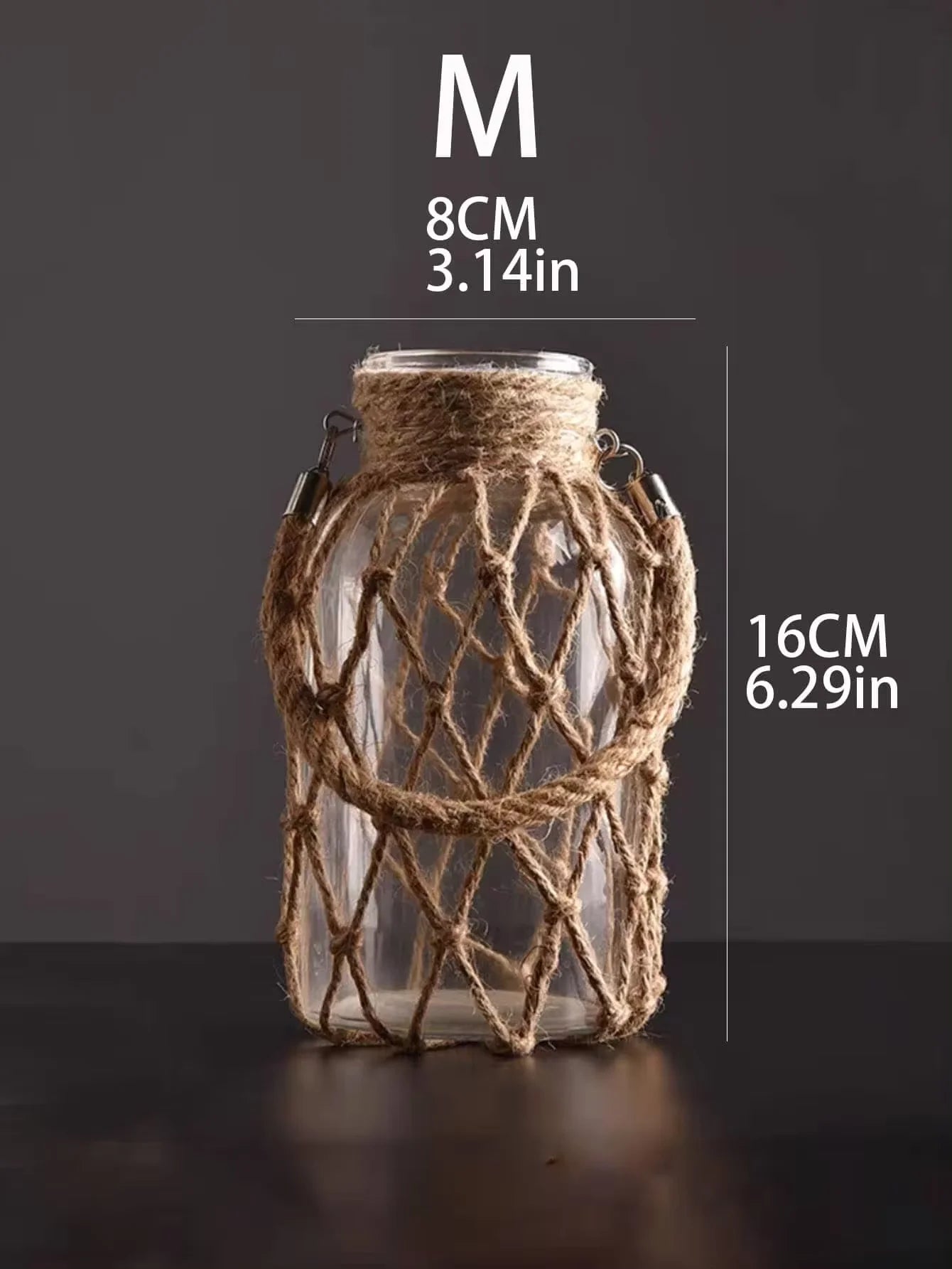 Rustic Hanging Glass Vase with Art Hemp Rope ,Rope Net Dry Flower Glass Vase,Home Transparent Living Room Decor,Table Decoration