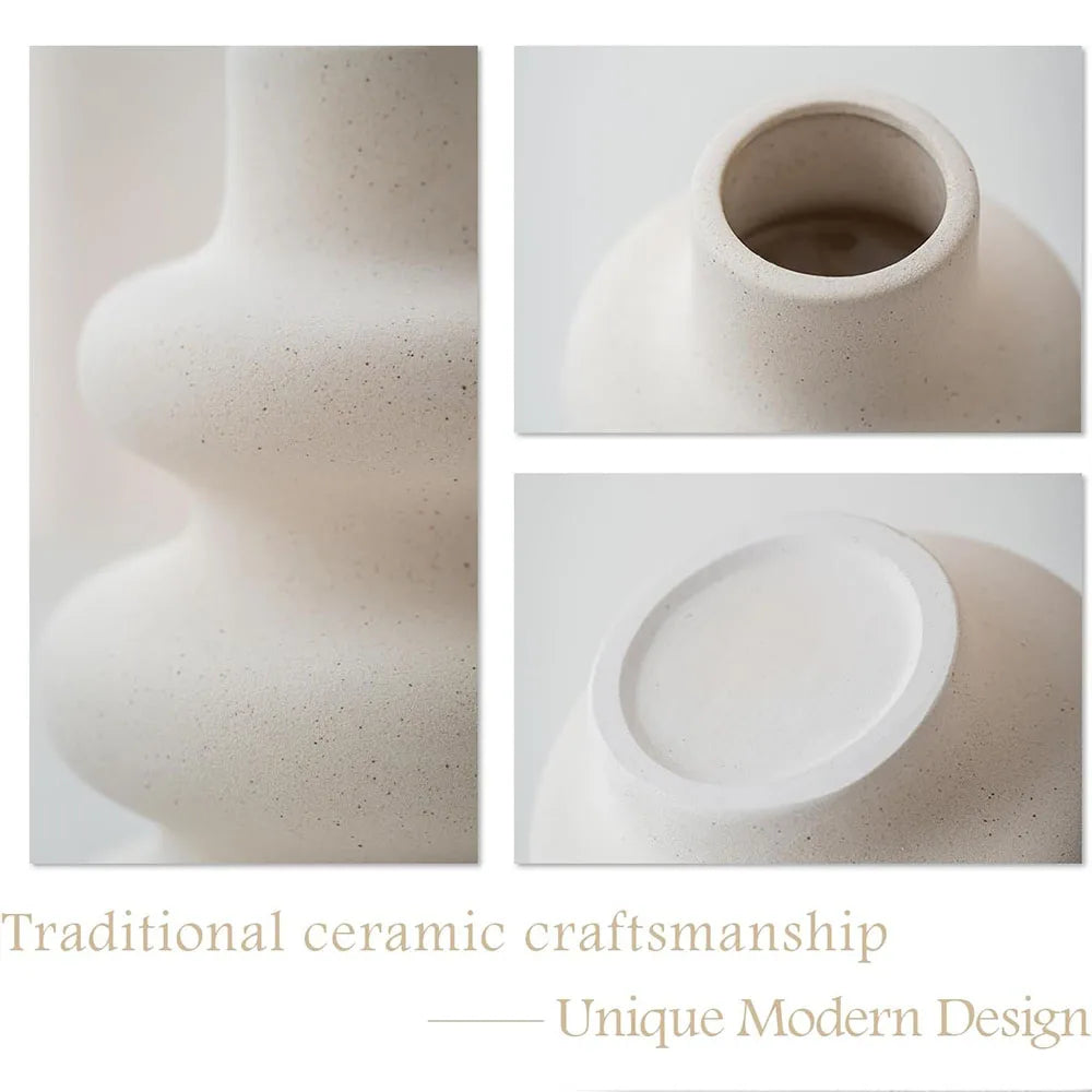 White Vase Home Decor Set of 3 Modern Vase for Table Decor, Nordic Flower Ceramic Vases for Bookshelf, Entry Way, Dining Desk
