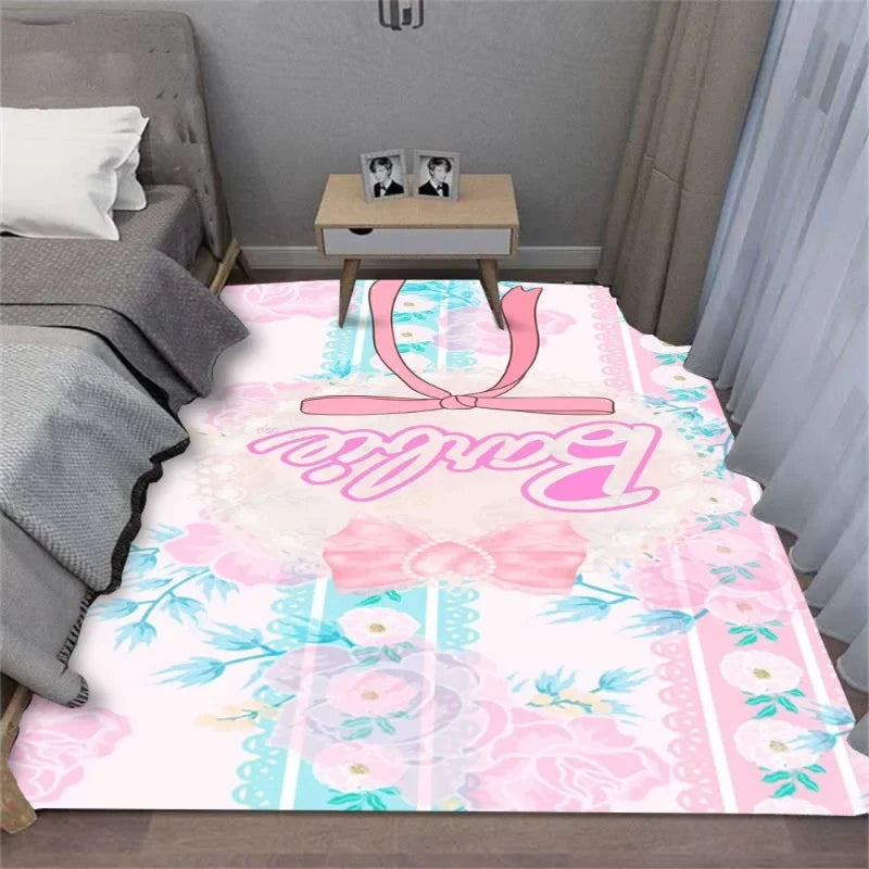 MINISO Romantic Barbie Pink Heart Carpet for Living Room Bedroom Kid's Room Area Rug Non-slip Mat Sofa Table Mats Home Decor