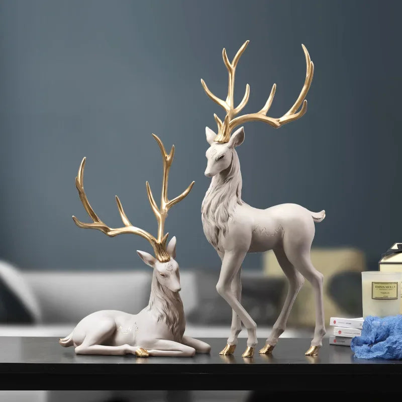 Deer Decoration Reindeer Ornaments Resin Sculpture For Living Room Luxury Nordic Home Decor Sculptures Deer Figurines