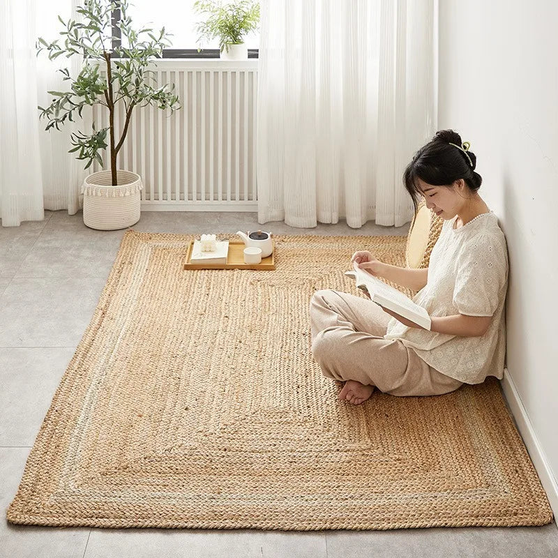 Carpet for Living Room Japanese natural pure jute hand-woven wear-resistant entrance mat double-sided bedroom rugs Ковер Tapis