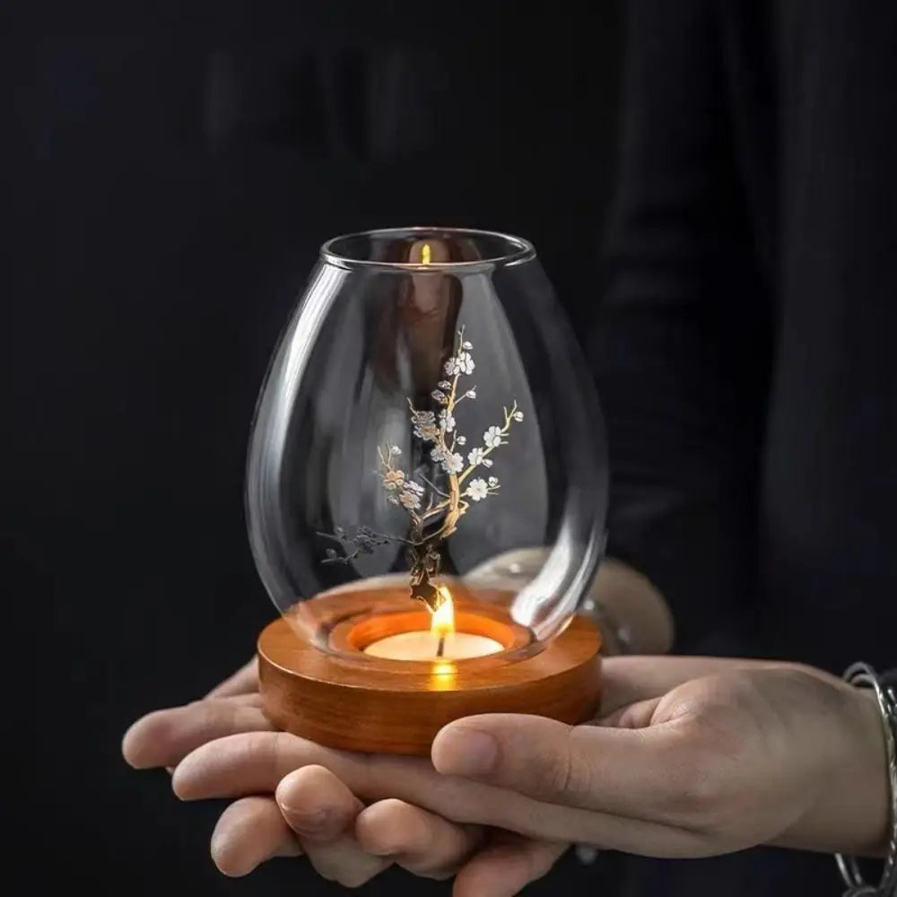 Glass Candlesticks with Cup Cover Round Transparent Candle Holders Retro European Style Table Decoration Ornaments Wedding