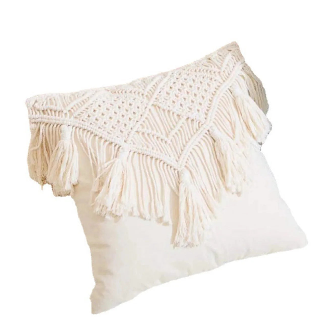 Macrame Tassel Throw Pillow Cover Boho Chic Square Cushion Case 45x45cm Decorative Woven Pillow for Sofa Living Room Bedroom