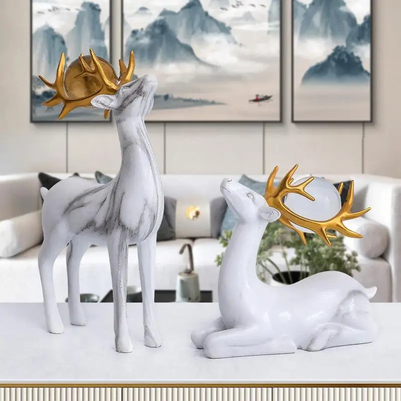 Gold Luxury Nordic Home Art Crts Creative Couple Deer Figurine Living Room TV Cabinet Wine Bar Decorations Modern ma...