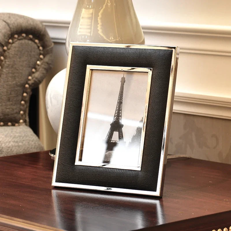 Black and White Leather Photo Frame Modern Living Room Home Decoration Imitation Crocodile Alloy Lovers Gift