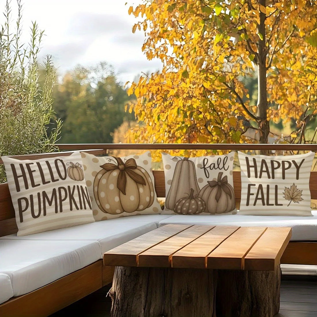 Home Decor Hello Pumpkin & Happy Fall Decorative Pillows Pattern Cushion Cover Suitable For Sofa Bedroom Car Pillow Cover