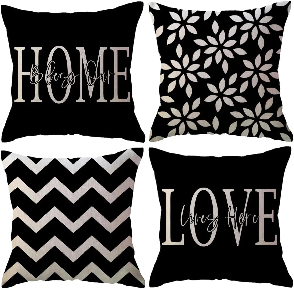 Throw Pillow Covers Printed Farmhouse Geometric Dahlia Floral Pillowcases Modern Decorative Cushion Covers 4Pack