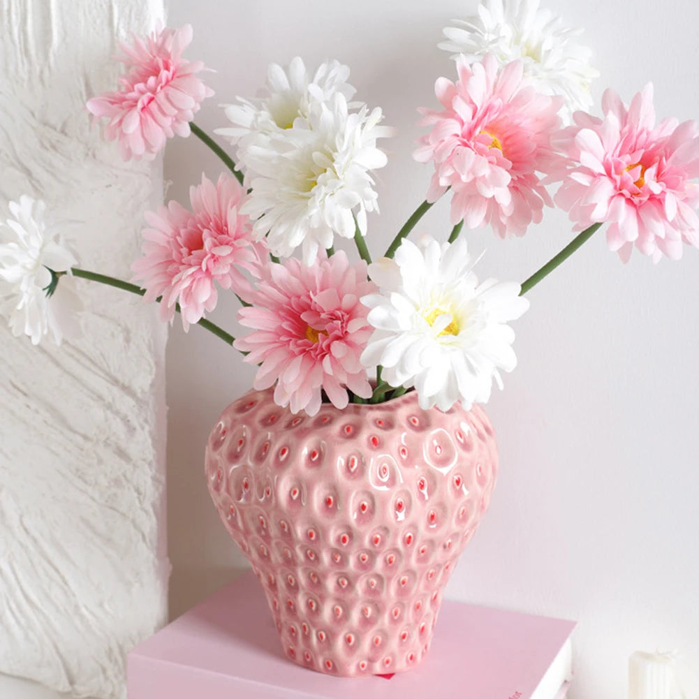 Strawberry Vase Ceramic Flower Pot Vase Decorative Pink Flower Vase Fruit Vase for Strawberry Party Kitchen Decorations