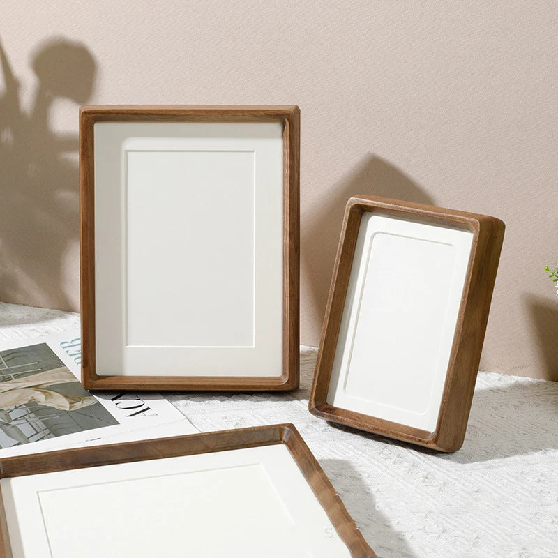 Solid Wood Black Walnut Mortise and Tenon Round Corner Picture Frame Elegant Couple's Photo Frame Display Stand Home Decor