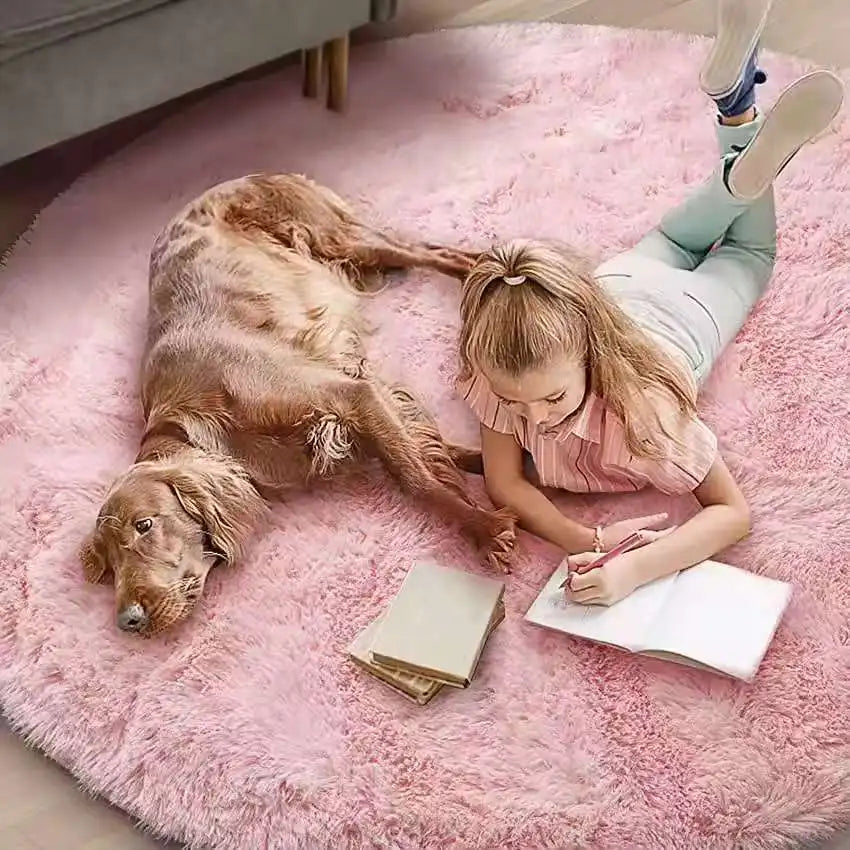 VIKAMA Plush Round Carpet Living Room Plush Solid Color Rug Children's Bedroom Waterproof Blanket Bedside Play Mat Home Decor