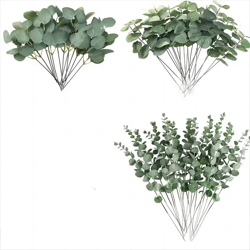 30/60pcs 3 Kinds Artificial Eucalyptus Stems Leaves Branches Silk Plant Bouquet For Vase Wedding Flower Floral Arrangement