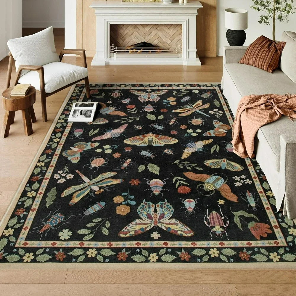 Green Moth Insect Plant Carpet for Bedroom Living Room Decor Lounge Balcony Soft Floor Mat Coffee Table Kitchen Dining Room Rug