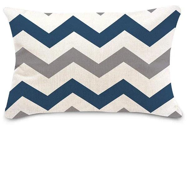 Blue white geometric linen pillowcase sofa cushion cover home decoration can be customized for you 30x50 40x60