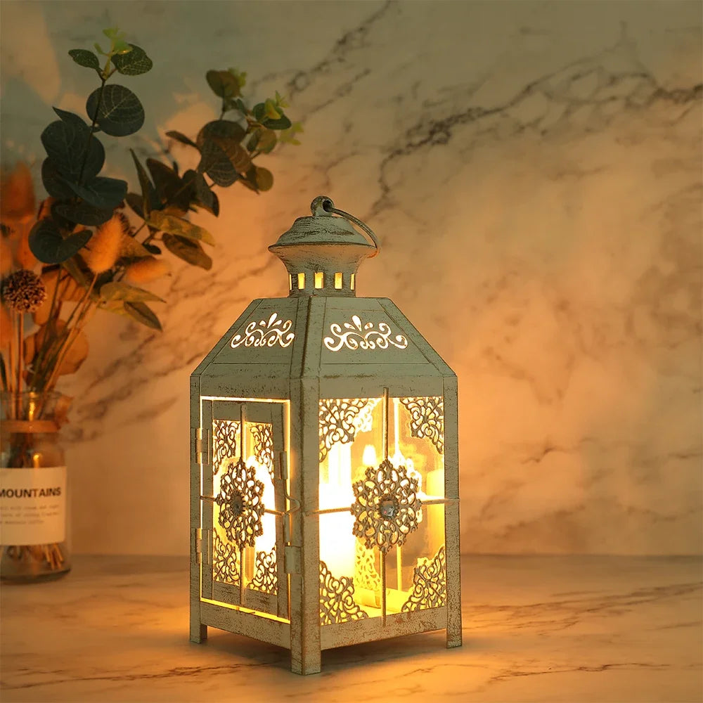 Creative Candle Holder Wrought Iron Glass Wind Light Hanging Candle Lantern for Home Yard Garden Wedding Party Decor