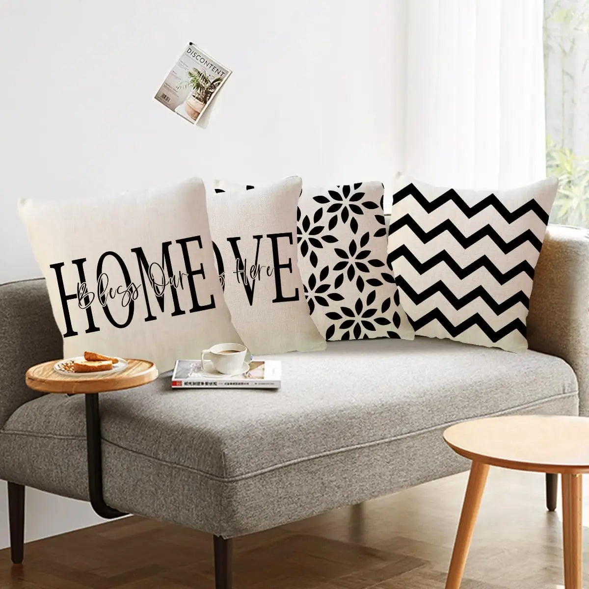 Throw Pillow Covers Printed Farmhouse Geometric Dahlia Floral Pillowcases Modern Decorative Cushion Covers 4Pack