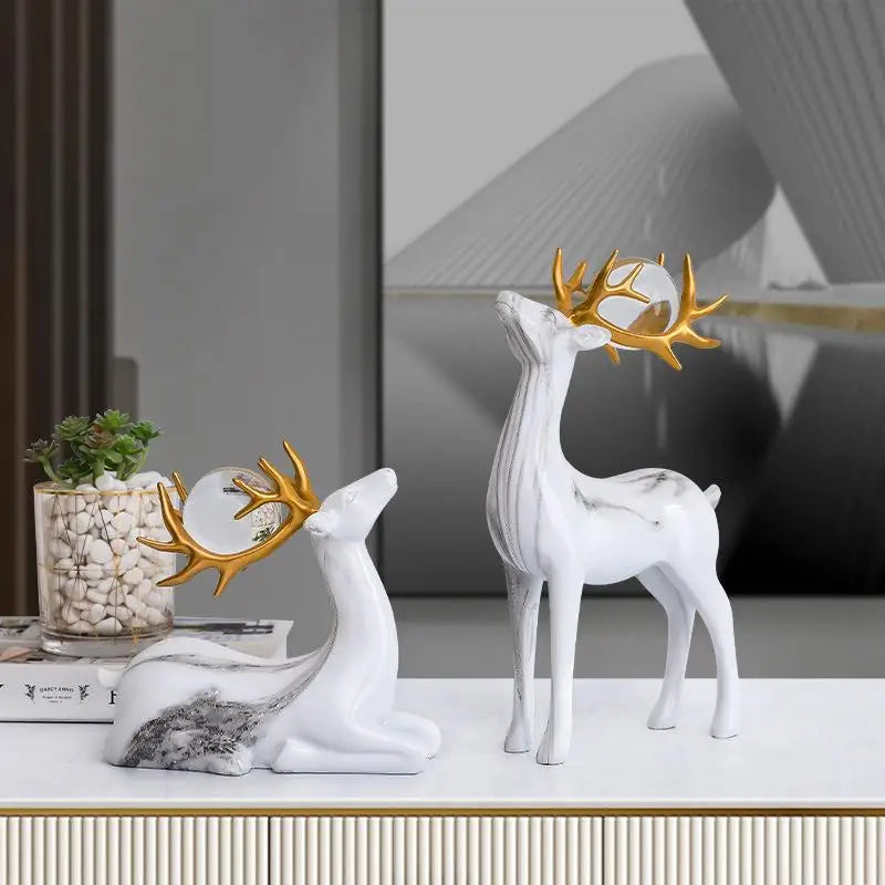 Gold Luxury Nordic Home Art Crts Creative Couple Deer Figurine Living Room TV Cabinet Wine Bar Decorations Modern ma...