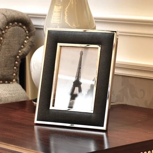 Black and White Leather Photo Frame Modern Living Room Home Decoration Imitation Crocodile Alloy Lovers Gift
