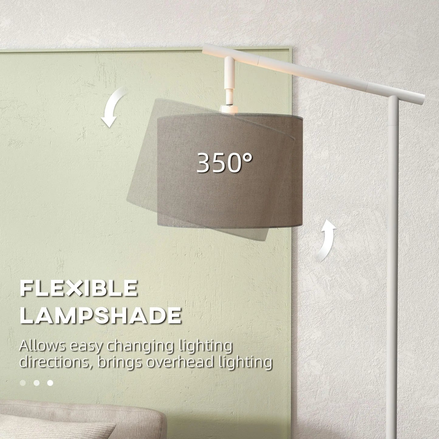 Metal Frame Floor Lamp with Adjustable Rotating Shade LED Bulb Included Grey for living Room Bedroom Home Decor