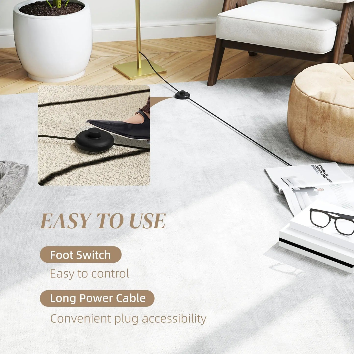 Modern Adjustable LED Floor Lamp with Dimmable Brightness Levels Standing Light for Living Room for bedroom Gold Finish