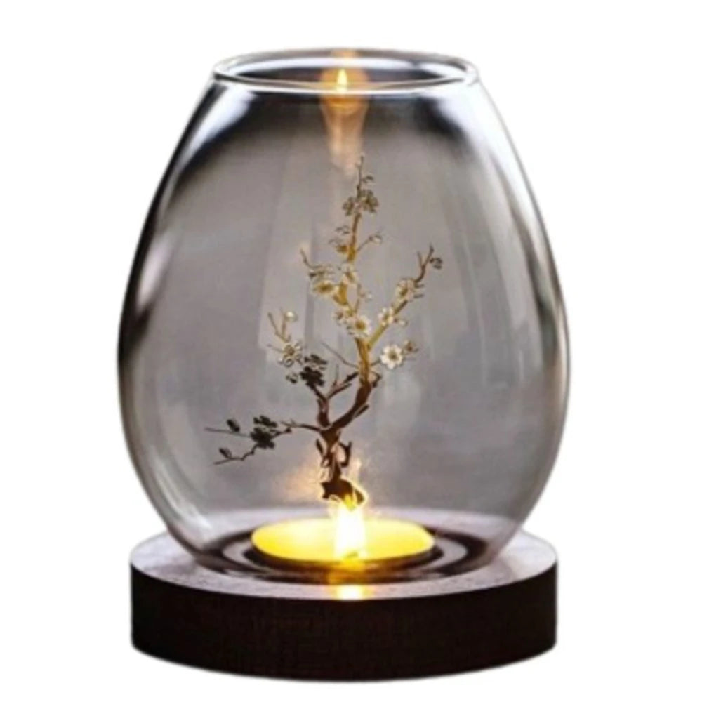 Glass Candlesticks with Cup Cover Round Transparent Candle Holders Retro European Style Table Decoration Ornaments Wedding