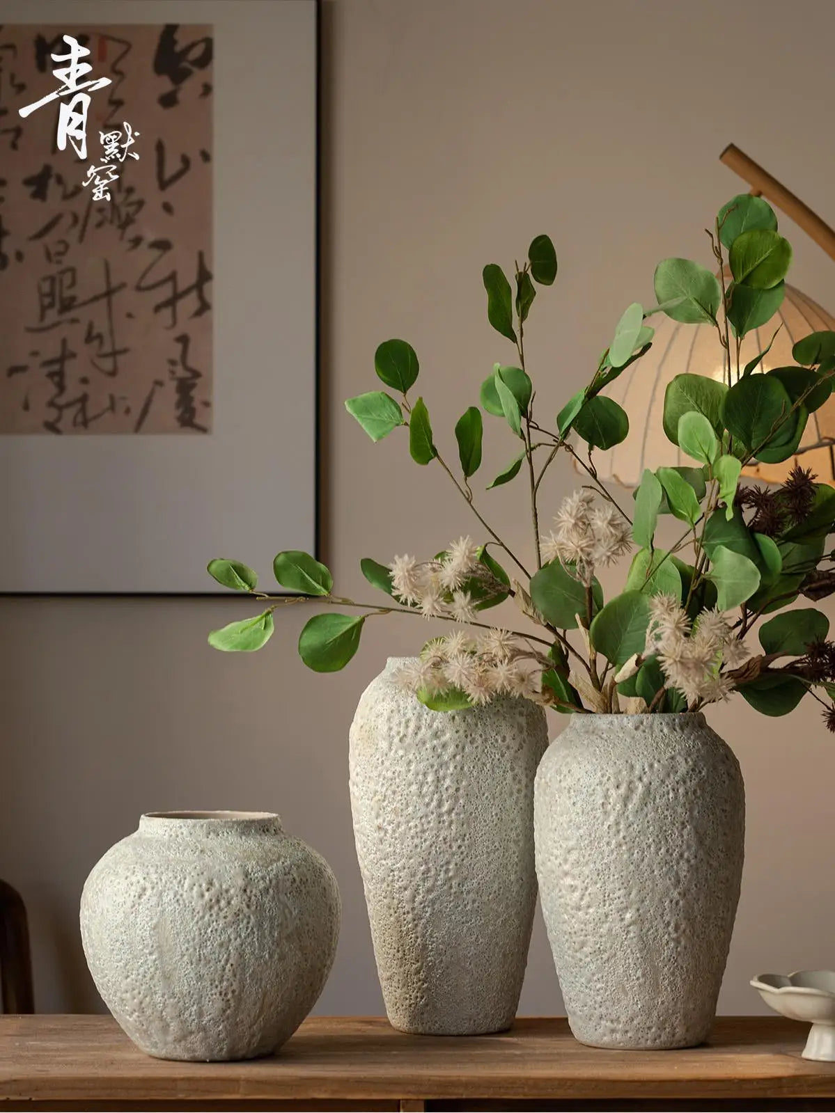 Retro Rustic White Ceramic Flower Vase for Tea Room Decoration Home Decor Bubble White Sle Tabletop Flower Pot for Living Room