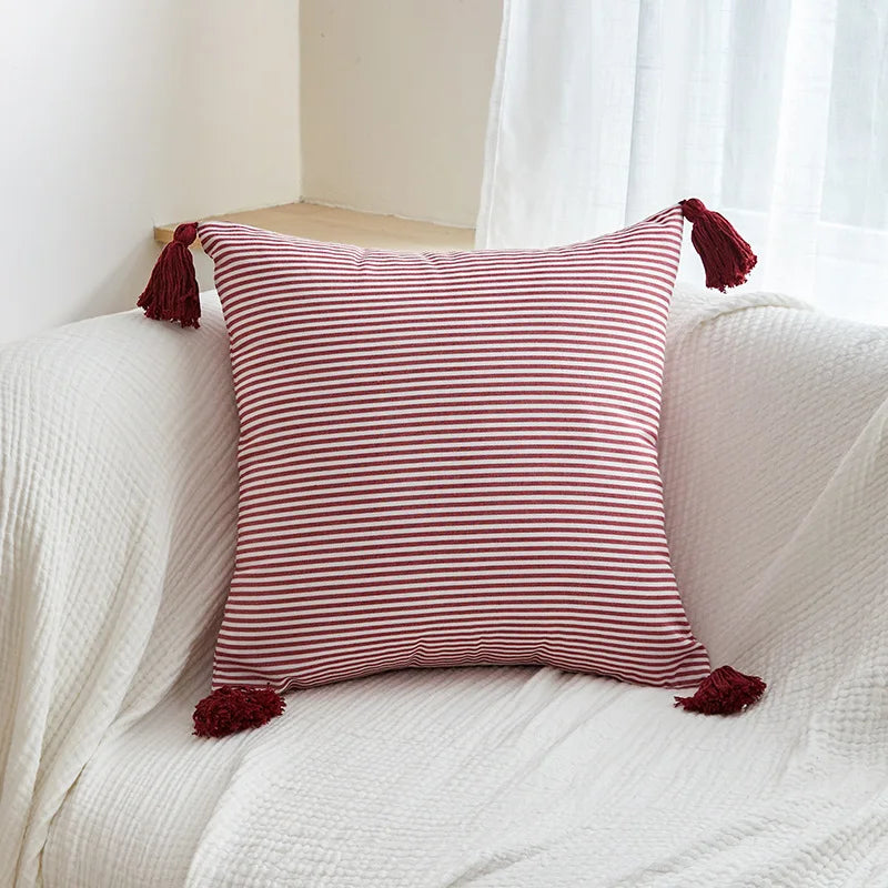 Classical Striped Cushion Cover 45x45cm Hawthorn Red Ivory Recycle Polyester Fabric Pillow Cover Indoor Outdoor Home Decoration