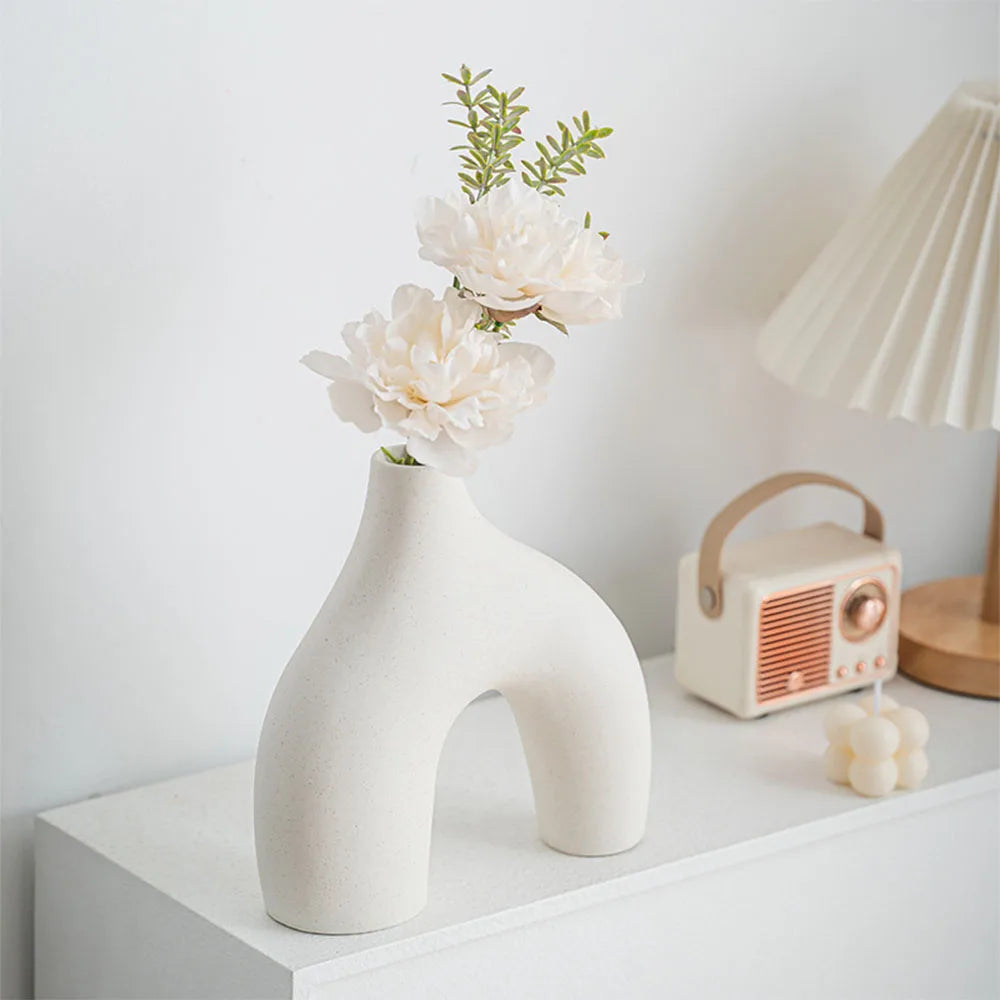 White Vase Home Decor Set of 3 Modern Vase for Table Decor, Nordic Flower Ceramic Vases for Bookshelf, Entry Way, Dining Desk
