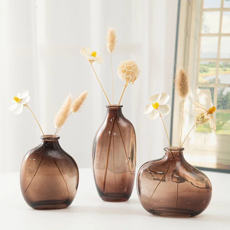 Glass Flower Vase Retro Vase for Flowers Home Decoration Decorative Vase Office Desk Ornament Vases for Centerpieces Florero