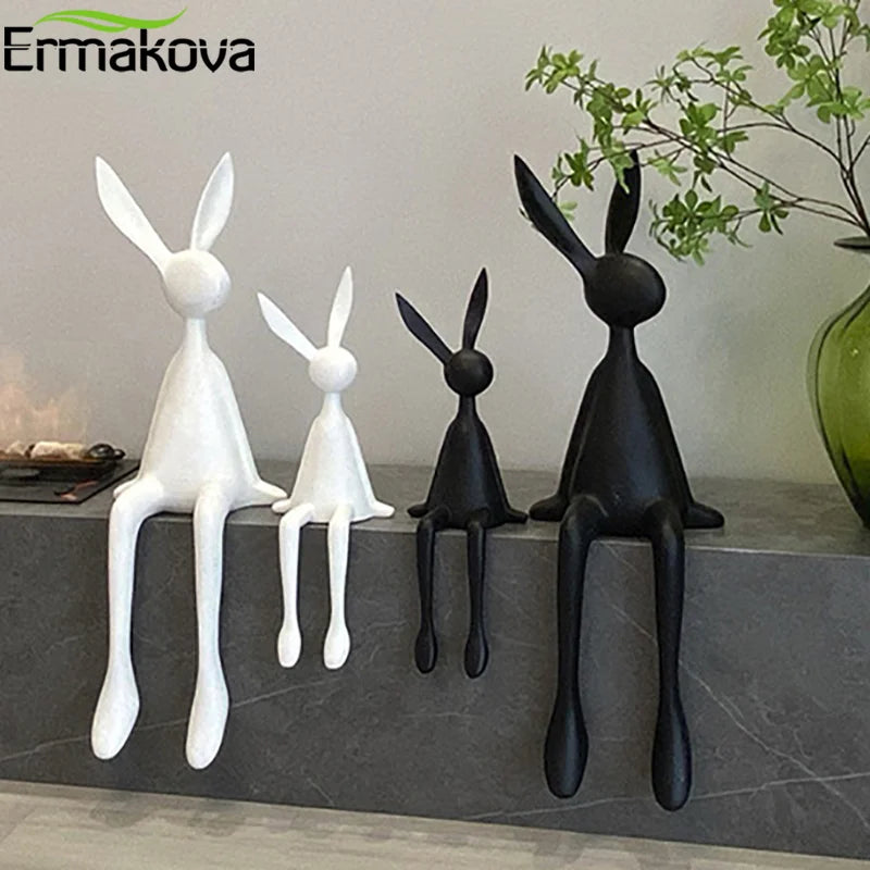 ERMAKOVA Nordic Home Decorate Figurines for Interior Gift Rabbit Statue Christmas Room Decor Abstract Art Sculpture Desk