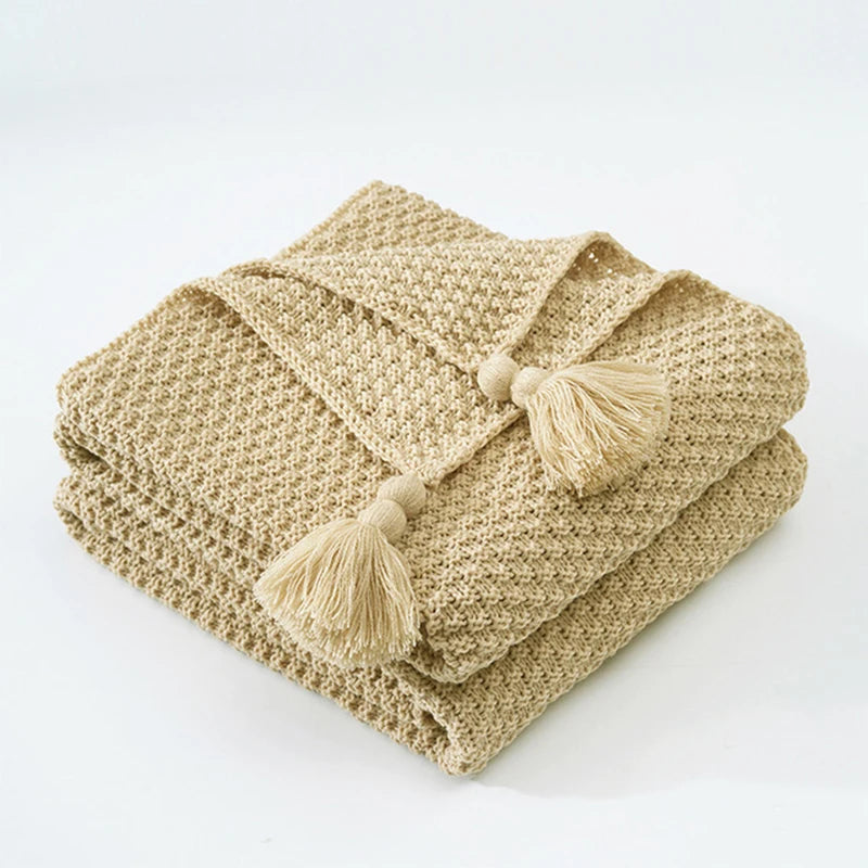Nordic Wool Blanket Sofa Tassel Knitted Ball Super Warm Cozy Throw Blankets For Office Siesta Air-conditioner Bedspread Bedding