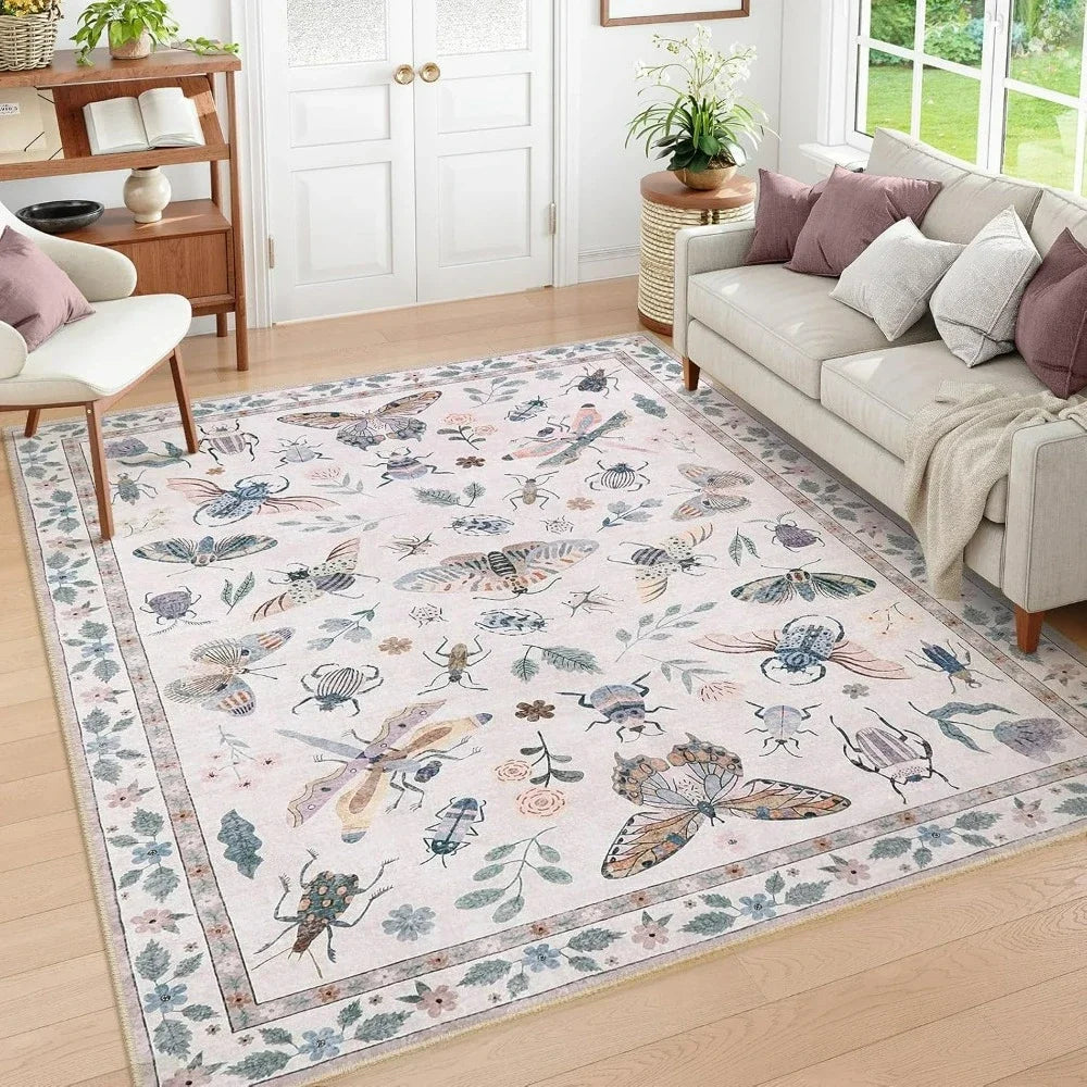 Green Moth Insect Plant Carpet for Bedroom Living Room Decor Lounge Balcony Soft Floor Mat Coffee Table Kitchen Dining Room Rug