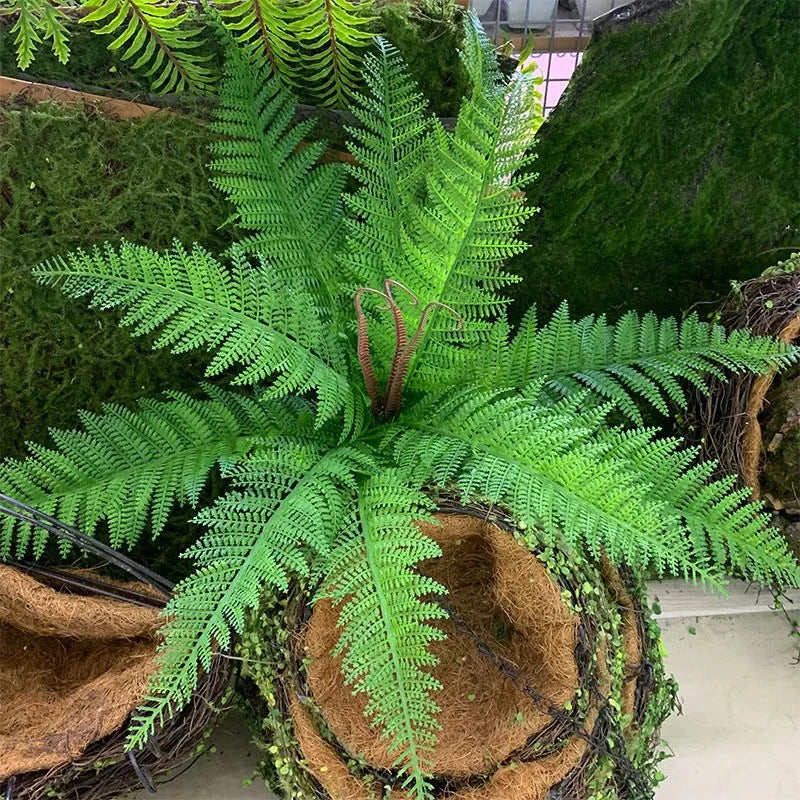 56cm Large Artificial Flower Boston Fern Bunch Plastic Green Plants Fake Leaves Craft Fake Foliage Garden Wedding Home Decoratio
