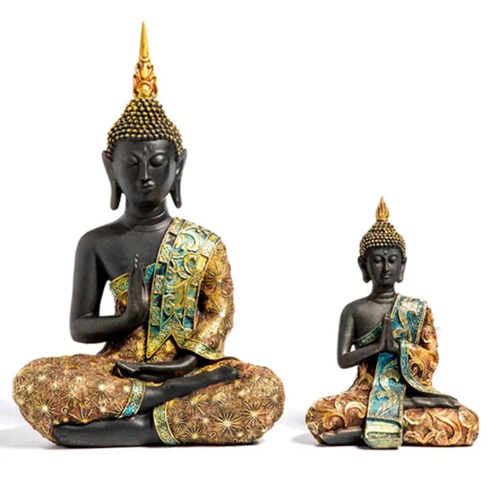 Large Buddha Statue Mysterious Fish Tank Decoration Mini Buddhism Figurine Desk Decor Ornament Hand-Painted Sculpture Sandstone