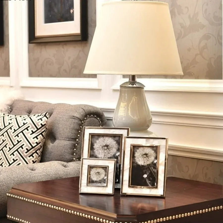 Golden Alloy Photo Frame Natural Shell Material Framed Family Portrait Nightstand Desk Decoration 4/6/7 Inch Picture Frames