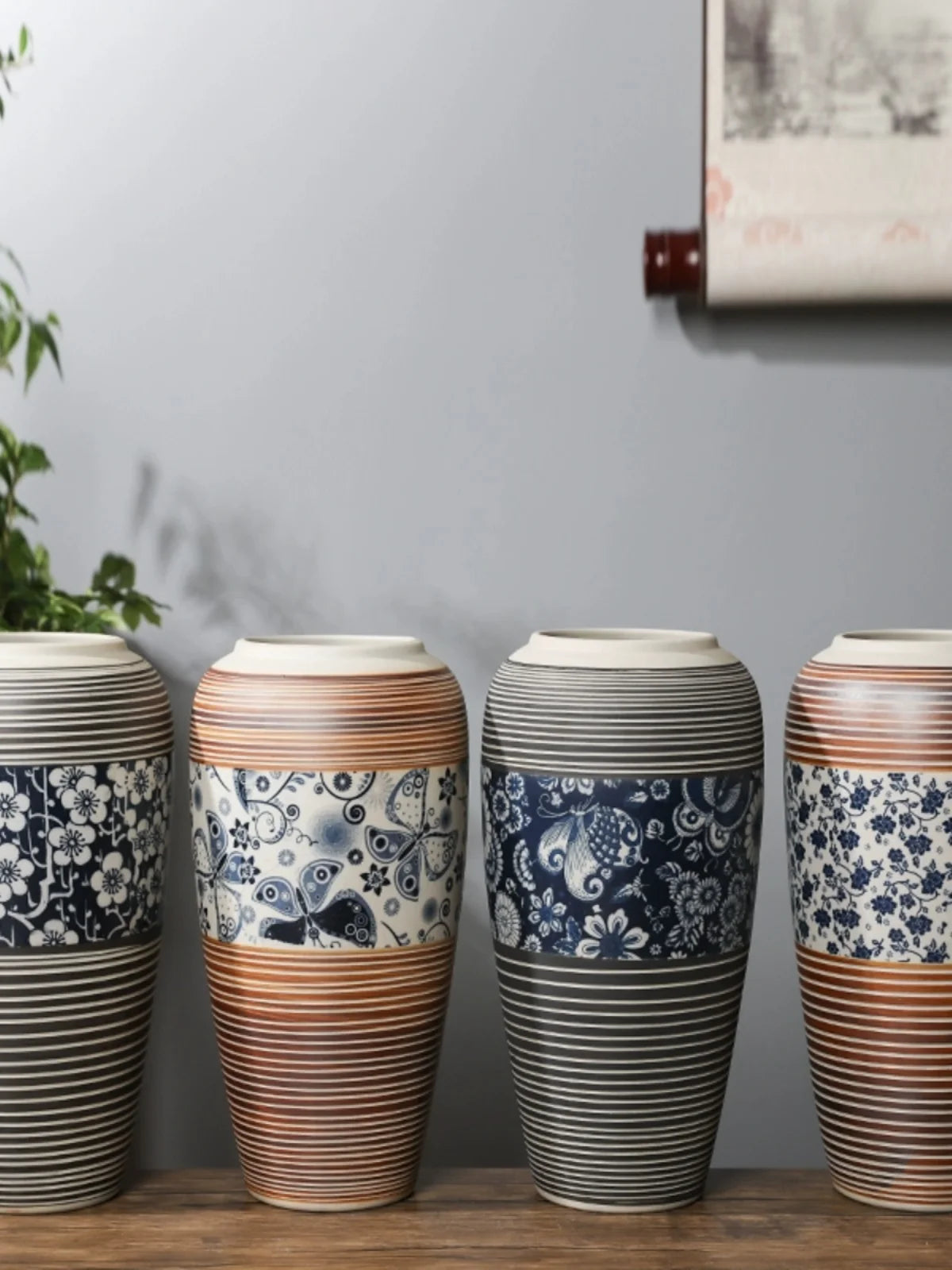 Modern Simplici Cerc Flower Vase Home Decoration Hydroponic Dry Flower Simulation Flower Display Jingdezhen Blue And Whi...