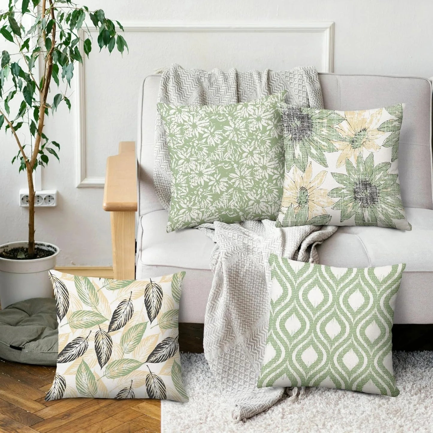 Green - rhyme Floral Fresh PillowcasesBedroom Living Room Sofa Home Decor Polyester Cushion Cover with Zipper