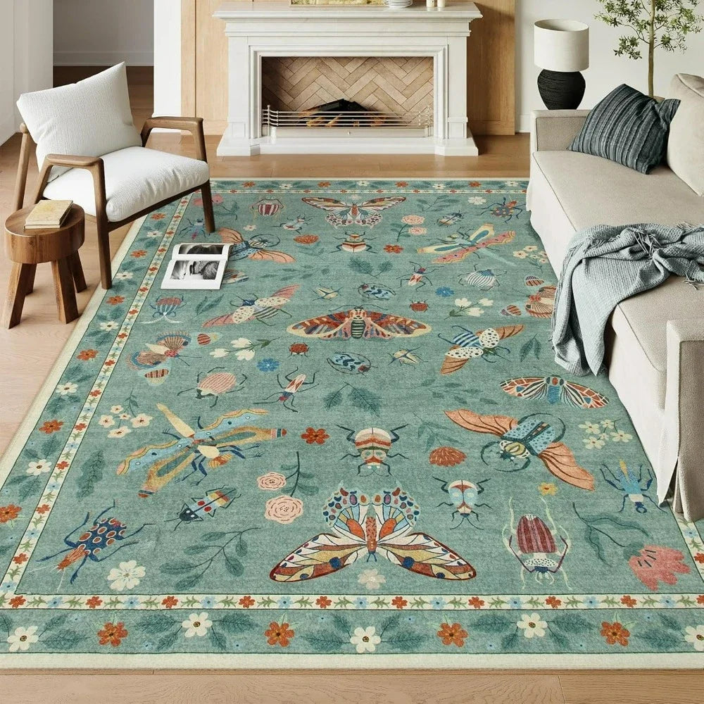 Green Moth Insect Plant Carpet for Bedroom Living Room Decor Lounge Balcony Soft Floor Mat Coffee Table Kitchen Dining Room Rug